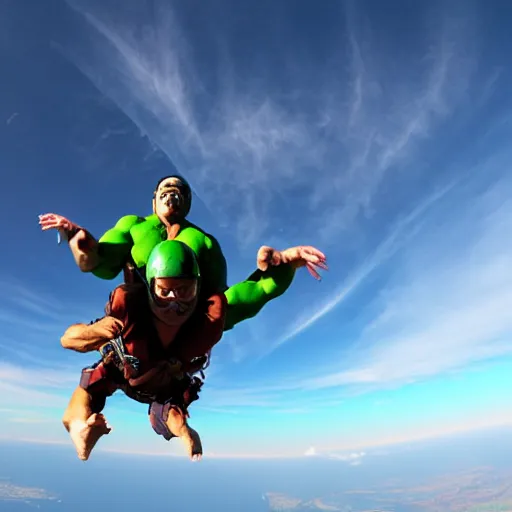 Prompt: hulk skydiving