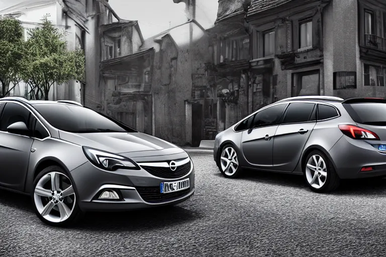 Prompt: photo of one dark grey 2012 opel astra sports tourer parked on a street corner, photorealistic, detailed, 4k,