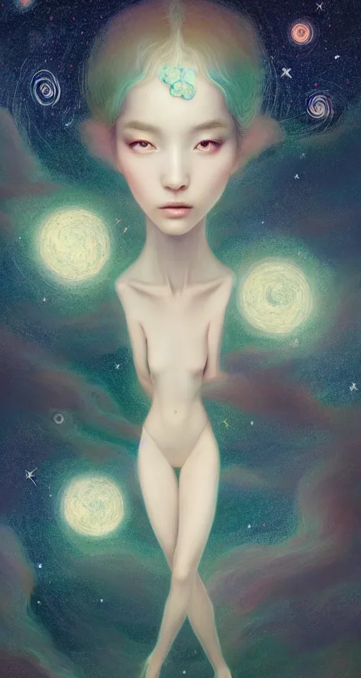 Prompt: breathtaking delicate detailed concept art painting beauty creature with starry night inside, by hsiao - ron cheng, bizarre compositions, exquisite detail, pastel colors, 8 k