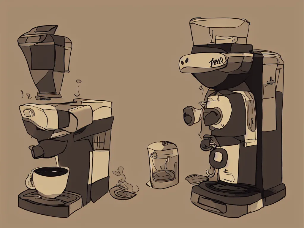 Image similar to coffee machine, by pixar, serene illustration, fresh colors, trending on artstation