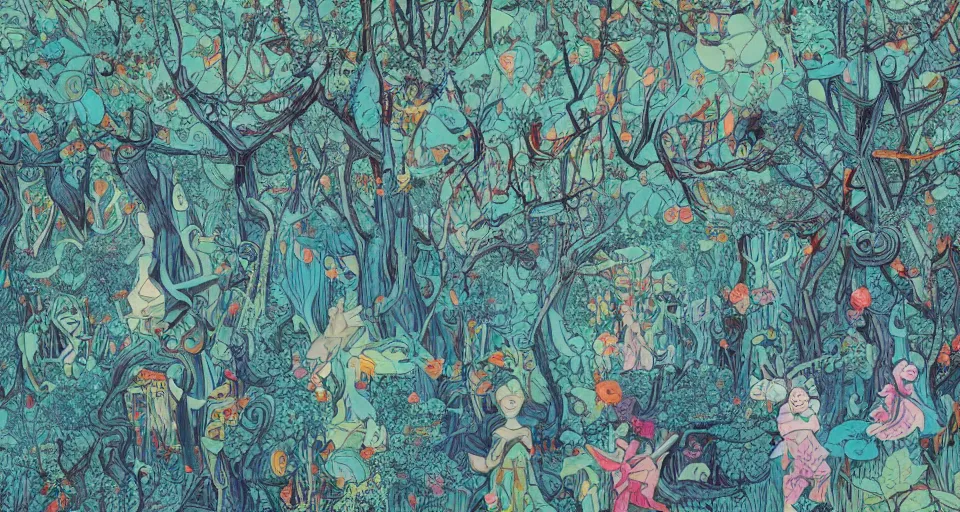 Image similar to Enchanted and magic forest, by james jean,