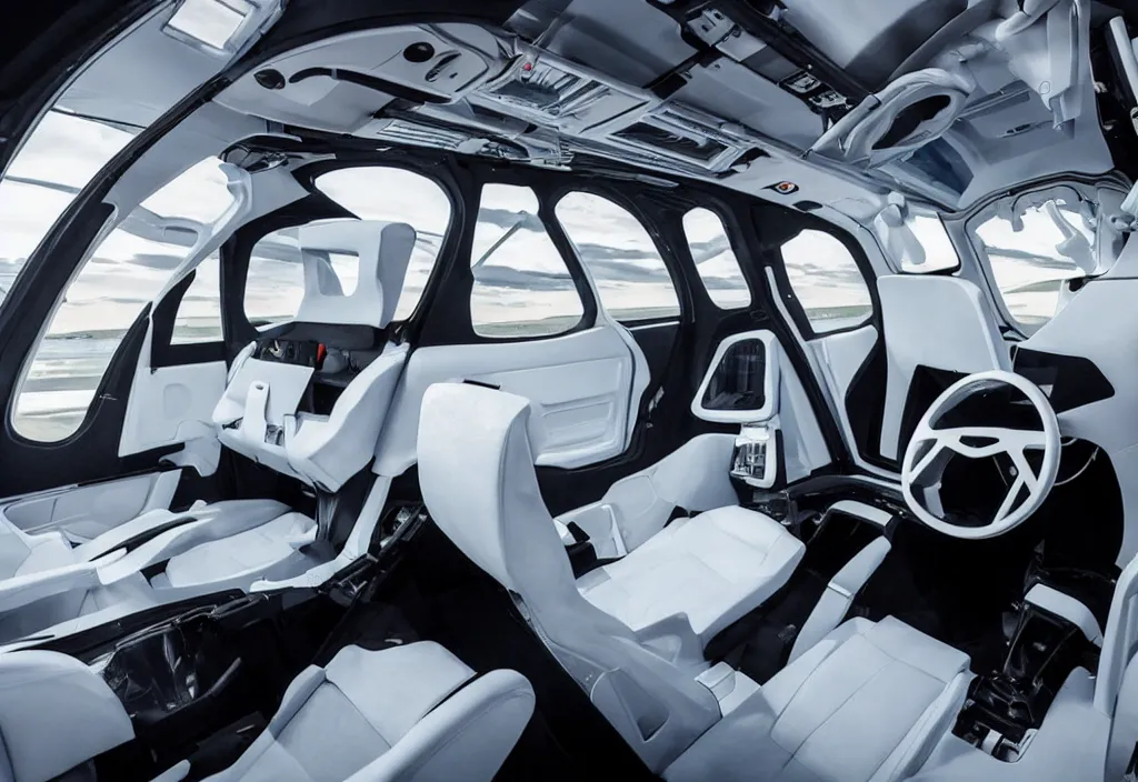 Prompt: the inside of a futuristic flying car