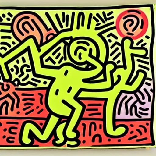 Image similar to garden of early delights painted by keith haring