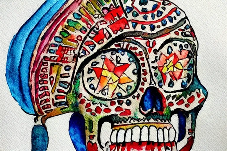 Prompt: aztec skull, watercolor!!!!!!!!!!!!!!!!!!!!!!!!!!!!!!!!!!!!!!!!!!!!