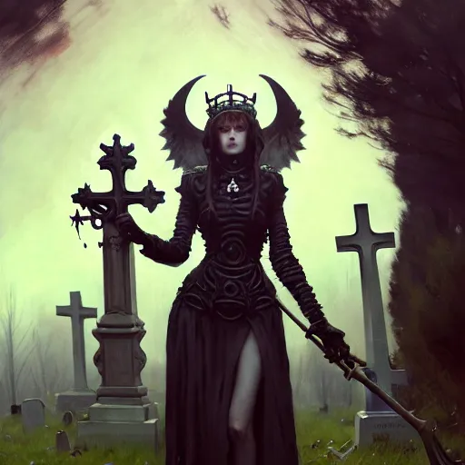 Image similar to bone queen, beautiful girl, full body, bone throne, in a cemetary, realistic, serov, surikov, vasnetsov, repin, kramskoi, insanely detailed, charlie bowater, tom bagshaw, high resolution, octane rendered, unreal engine, illustration, trending on artstation, masterpiece, 8 k