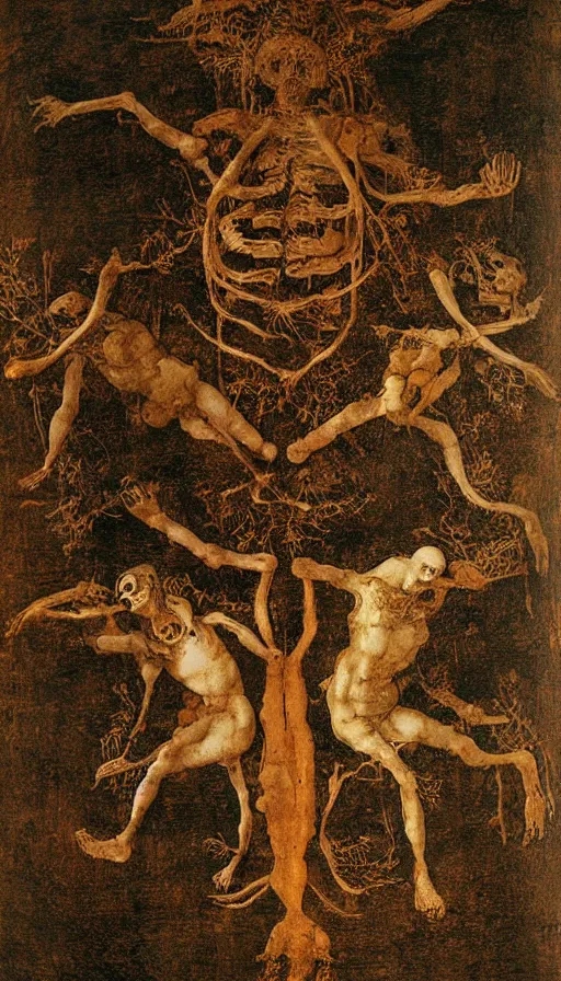 Image similar to life and death mixing together, by leonardo da vinci