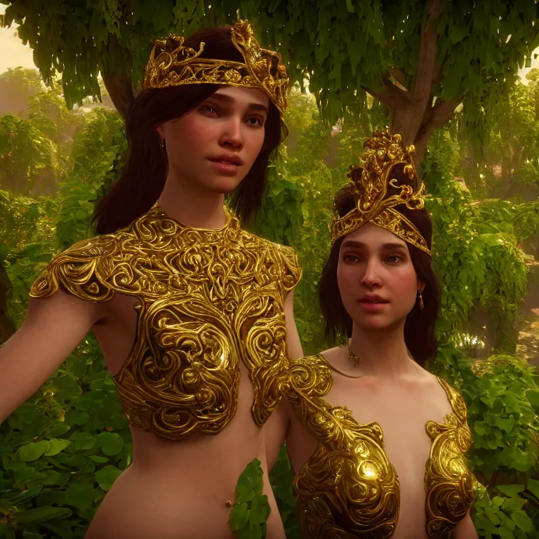 Prompt: princess of vines with a clear skin, ornate 8 k gorgeous intricate gold detailed unreal engine rendered