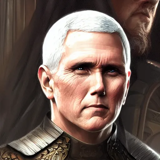 Image similar to mike pence as a game of thrones character, highly detailed digital painting, artstation, concept art, smooth, sharp focus, illustration, art by artgerm and greg rutkowski and alphonse mucha