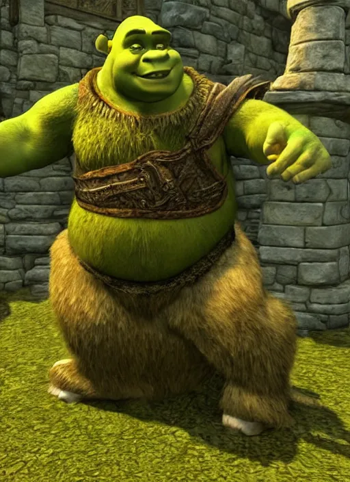 Image similar to Shrek as a skyrim npc