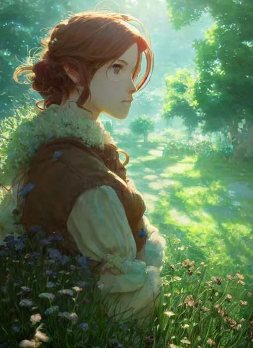 Image similar to a portrait of the emerald herald in the garden, fine details, intricate, tone mapped, ambient lighting, highly detailed, digital painting, concept art, sharp focus, by makoto shinkai and akihiko yoshida and hidari and wlop