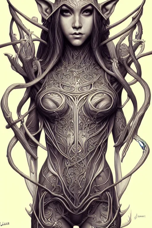 Image similar to digital art, centered elven ,intricate, veins, by James Jean and by artgerm , ultradetailed, charachter design, concept art, trending on artstation,