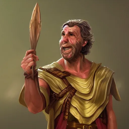 Image similar to silly arrogant ancient greek philosopher, dnd character, comedic portrait, matte fantasy painting, deviantart artstation, by jason felix by steve argyle by tyler jacobson