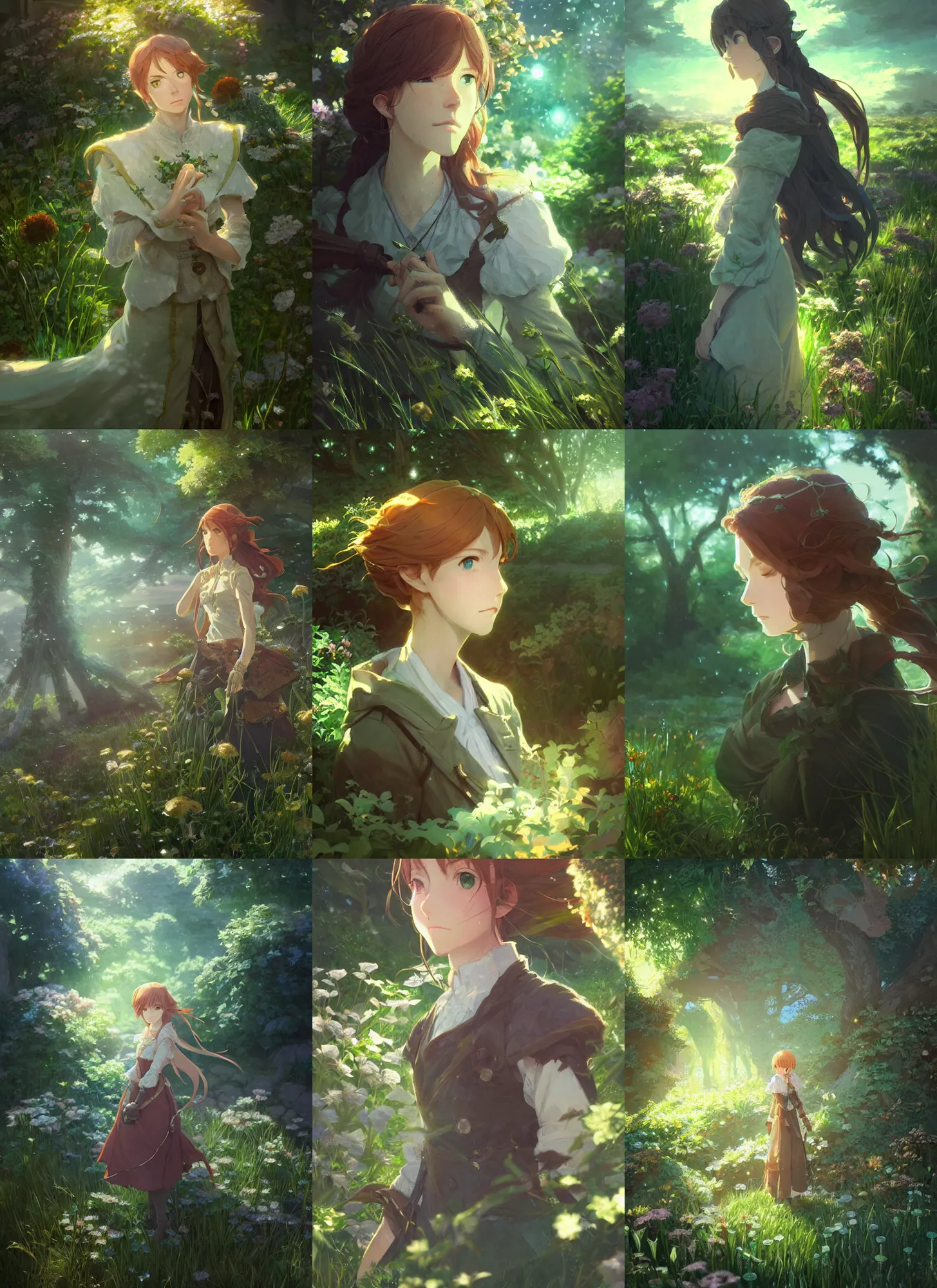 Prompt: a portrait of the emerald herald in the garden, intricate, tone mapped, ambient lighting, highly detailed, digital painting, concept art, sharp focus, by makoto shinkai and akihiko yoshida and hidari and wlop