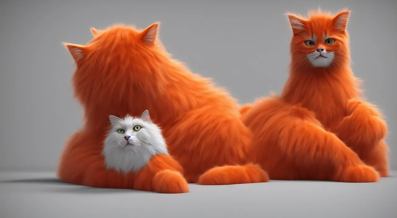 Prompt: a cat sits on a floor, ragdoll cat, orange cat, fluffy fur cat, beautiful cat, octane render