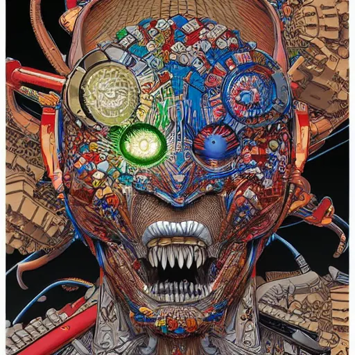 Image similar to portrait of crazy lego character, symmetrical, by yoichi hatakenaka, masamune shirow, josan gonzales and dan mumford, ayami kojima, takato yamamoto, barclay shaw, karol bak, yukito kishiro