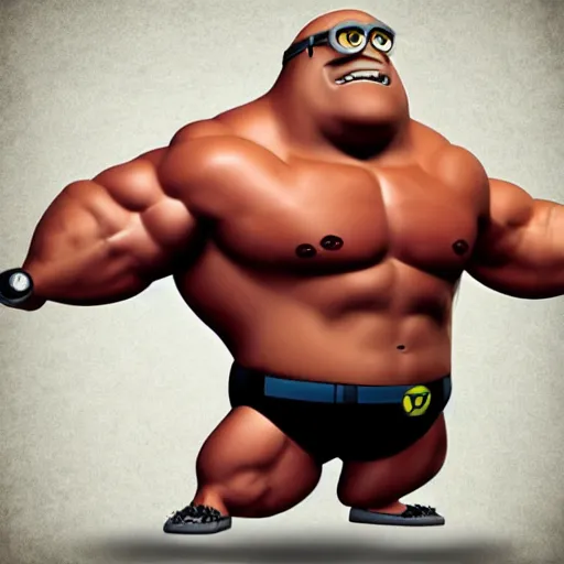 Image similar to minion as a bodybuilder, pixar, dreamworks, artstation