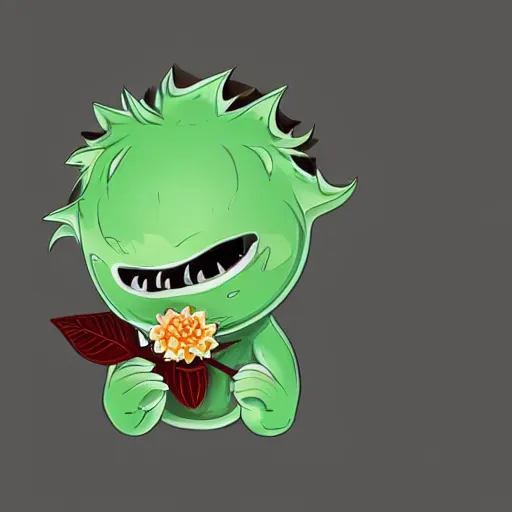 Prompt: small cute monster holding flower, concept art, detailed