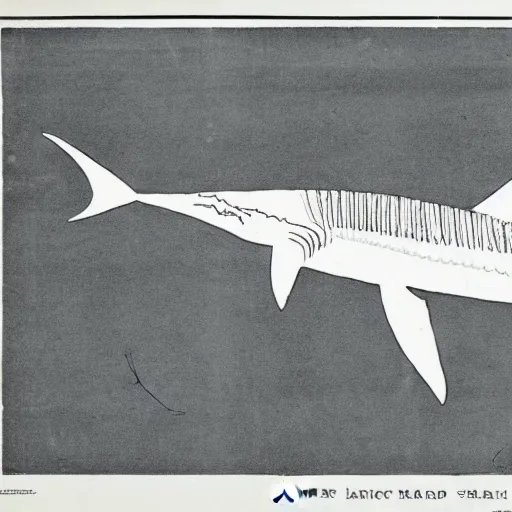 Image similar to a 1 9 2 8 scientific illustration of a shark with human legs walking on the beach