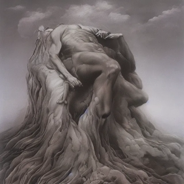 Image similar to Boreas by Zdzisław Beksiński, oil on canvas