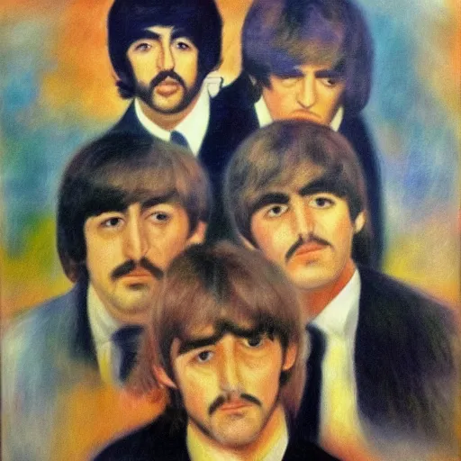 Image similar to Painting of The Beatles, in the style of Renoir