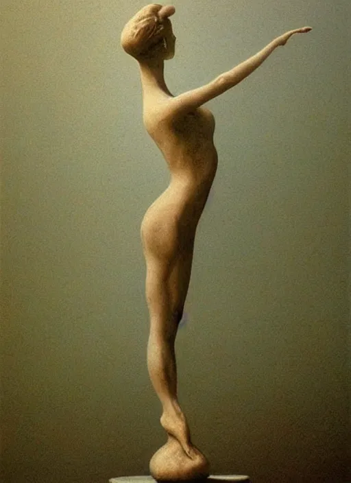 Prompt: the ballerina porcelain statue, painted by zdzislaw beksinski