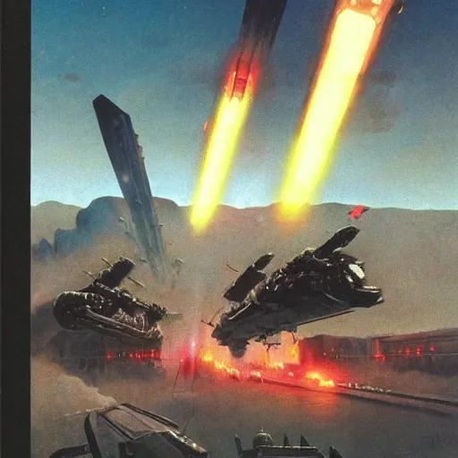 Image similar to war machines from a gate in hell, chris foss, john harris, beeple, wayne barlowe