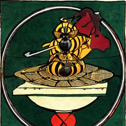 Image similar to a bloody ritual spell with a bumblebee at the middle of a bullseye of salt, art nouveau