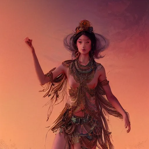 Prompt: a goddess dancing in the desert, glowing eyes, fantasy, intricate and very beautiful and elegant, highly detailed, digital painting, artstation, concept art, smooth and sharp focus, illustration, art by tan zi and ayanamikodon and alphonse mucha and wlop