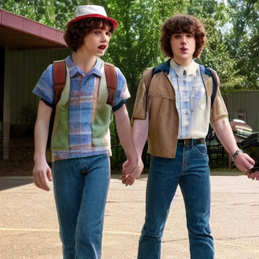 Image similar to Jeffery star in stranger things holding hands with mike