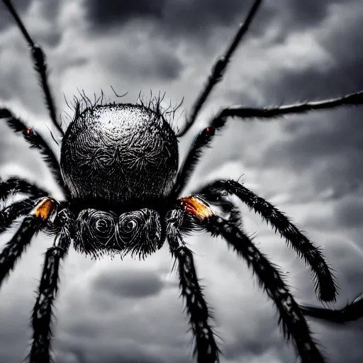 Image similar to a giant spider with a thousand legs and a billion eyes attacking a human, photography, 8 k