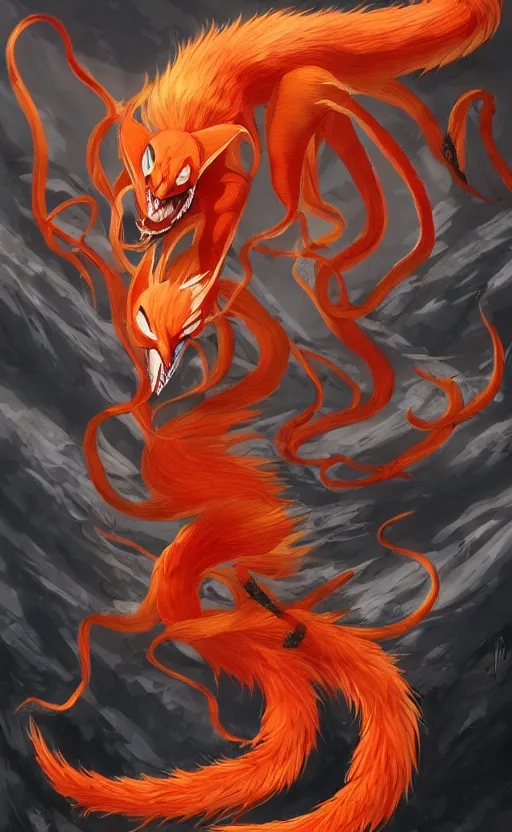 Image similar to venom as the nine tailed fox, kurama, dynamic lighting, photorealistic dark fantasy concept art, trending on art station, stunning visuals, creative, cinematic, ultra detailed