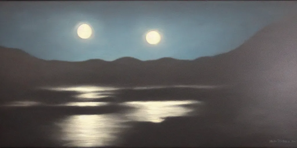 Prompt: landscape by moonlight in the land of darkness oil paint on canvas