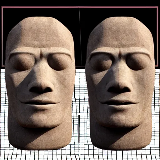 Image similar to hyper realistic human moai, human skin, 8k, 3d render