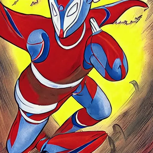 Image similar to ultraman fighting with a huge worm monster