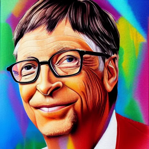 Image similar to portrait of bill gates in the style of Hashim Akib acrylic on canvas colourful strokes