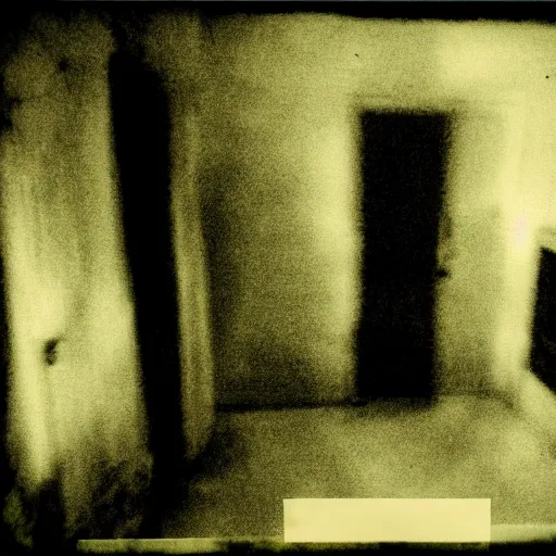 Image similar to insane nightmare, no light, everything is blurred, creepy shadows, haunted house, TV, very poor quality of photography, 2 mpx quality, grainy picture