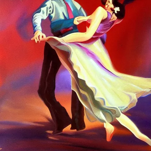Prompt: a painting of when we're dancing nice and slow in the style of rolf armstrong