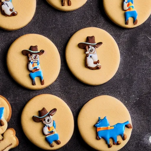 Image similar to Cute cookies with cowboys and horses for the decorations high definition of close up macro shot award winning magazine photo