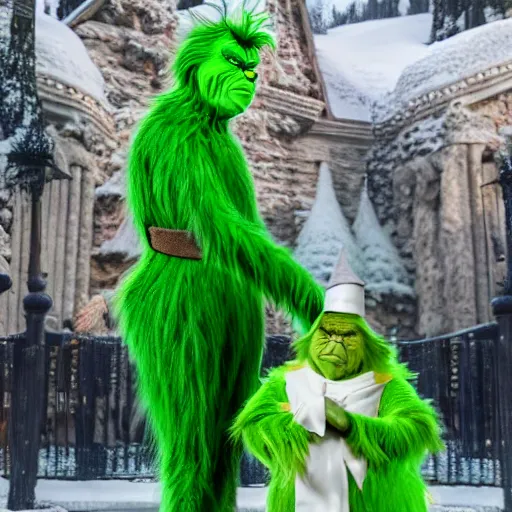 Image similar to The Grinch as Voldemort, high resolution photo, outfit photo pose