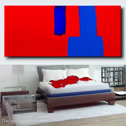 Image similar to simple abstract acyrilic painting on canvas using primary red and blue paint