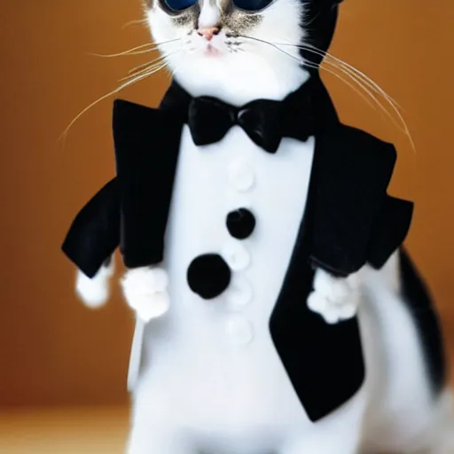 Prompt: a photo of a cat in a tuxedo