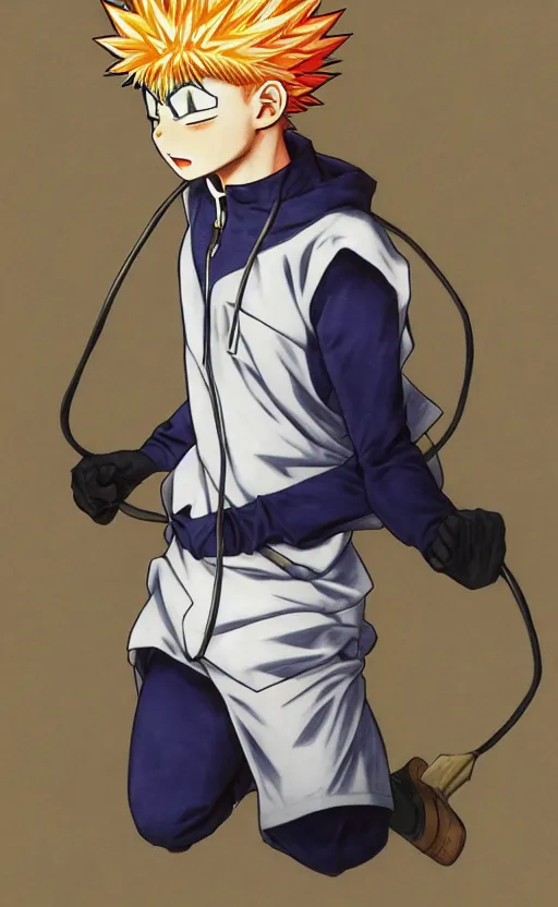 Image similar to Killua from HxH doing God speed electricity, 8k, digital art, drawn by j.c. leyendecker, amazing quality