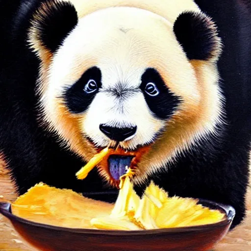 Image similar to panda eating a lot, extremely detailed oil painting, oil in canvas