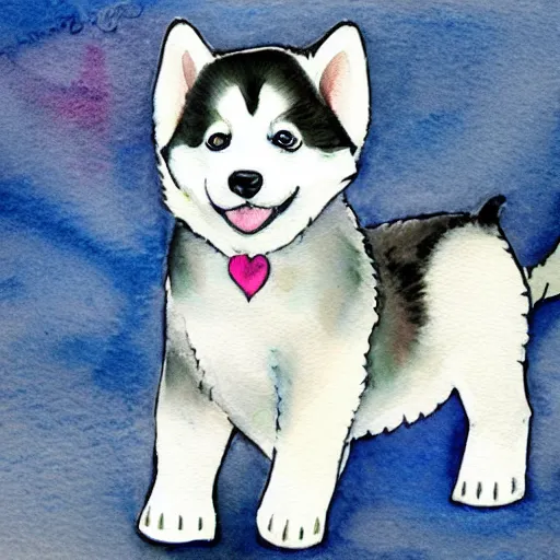 Image similar to cute,adorable,happy,huskie puppy, watercolor