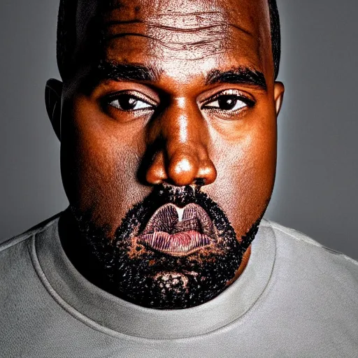 Prompt: the face of kanye west wearing yeezy facemask at 4 0 years old, portrait by julia cameron, chiaroscuro lighting, shallow depth of field, 8 0 mm, f 1. 8