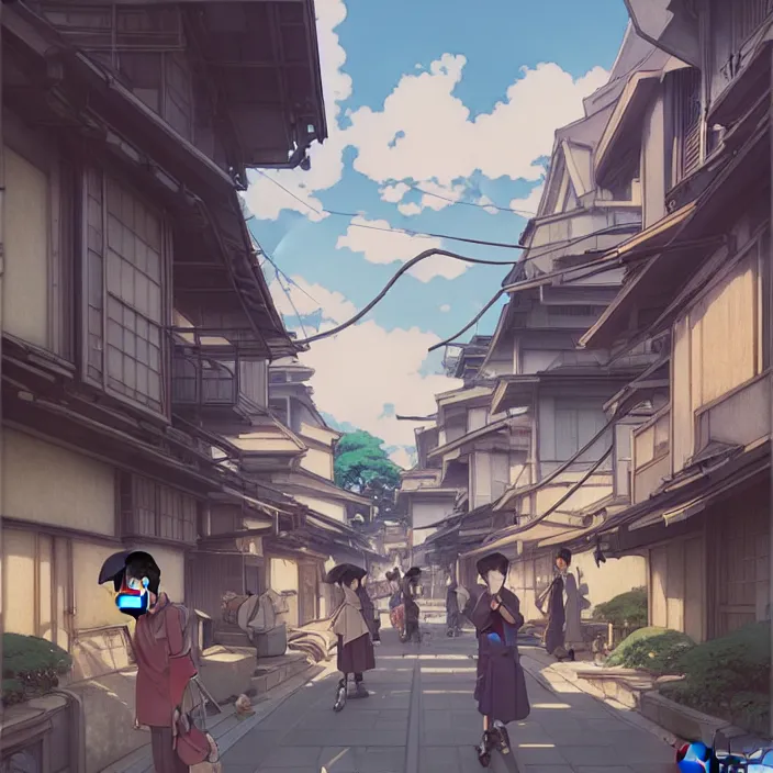 Image similar to empty tokyo neighborhood, spring, in the style of studio ghibli, j. c. leyendecker, greg rutkowski, artem