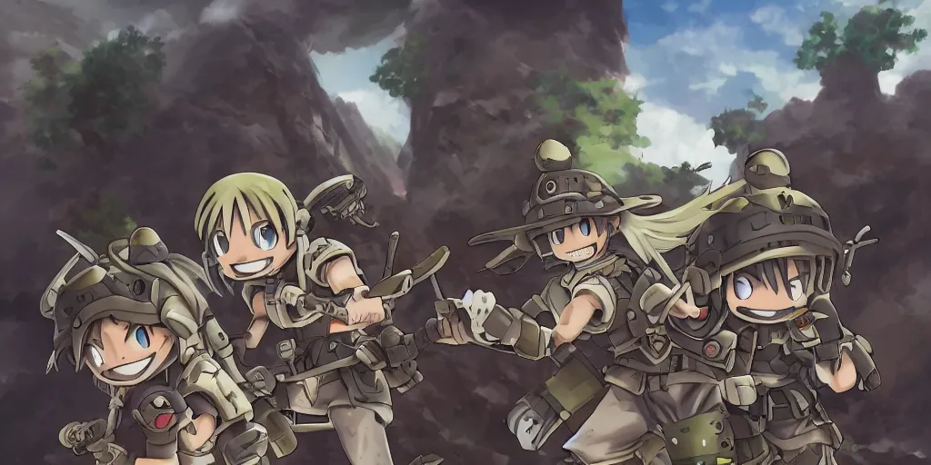 Prompt: soldiers fighting monsters ; digital painting, anime art, smooth, sharp focus, rule of thirds, from made in abyss