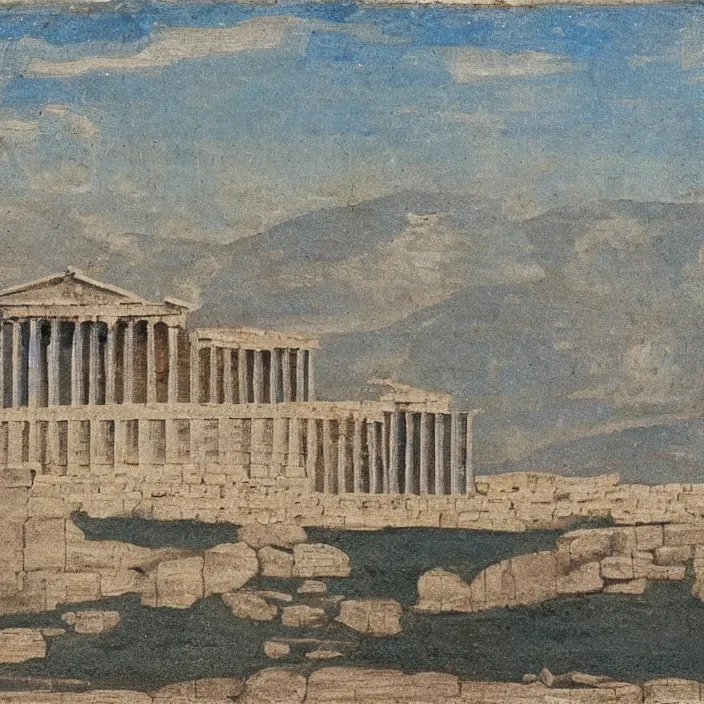 Image similar to a building in a serene landscape, ancient greek painting