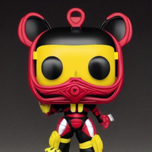 Image similar to Bumble Bee Funko Pop in crimson-black color scheme