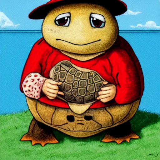 Image similar to a crying turtle by richard scarry